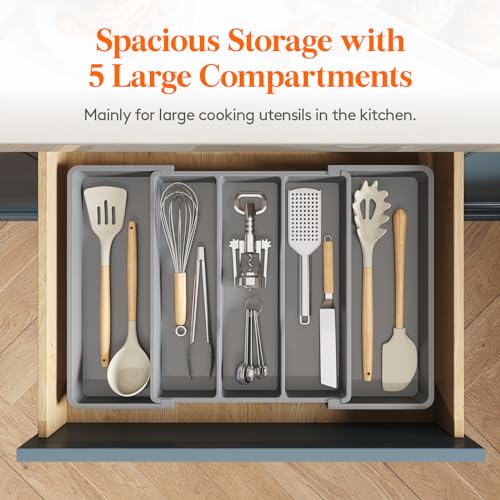 Utensil Organizer for Kitchen Drawers (Gray / Large(13-22''W x 15"D))