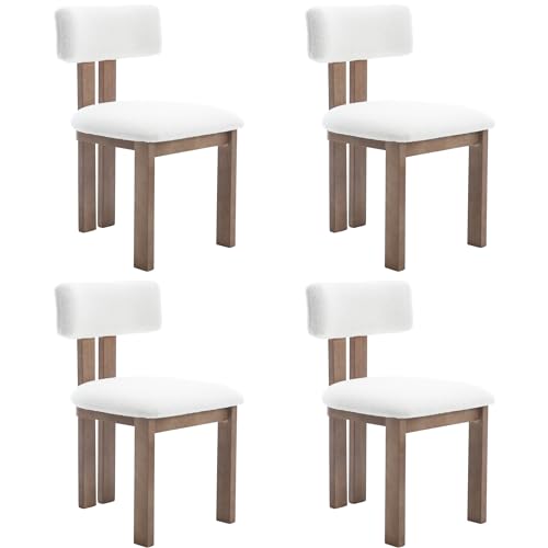 Dining Chairs Set of 4 Faux Fur Dinner Chairs with Solid Wood Kitchen Chairs for Kitchen (Fur, White / 4 CHAIRS)