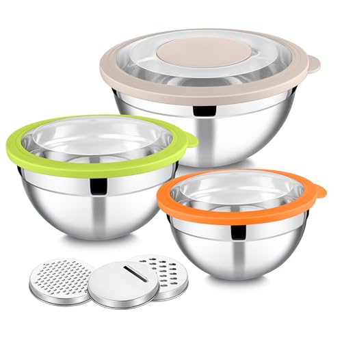 Mixing Bowls with Lids and Graters (Colorful / 4.6/2.6/1.5 QT)