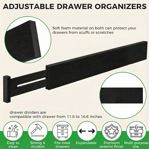 4 Pack Bamboo Drawer Dividers 2.6" High (Black / 12-17 INCH)