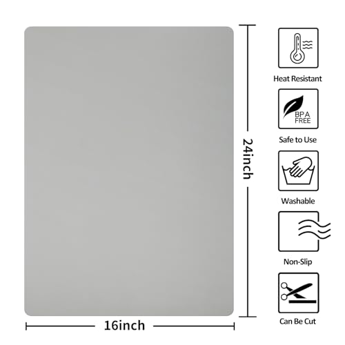 Silicone Mats for Kitchen Counter Thicker Extra Large Heat Resistant Mats Countertop Protector Liners for Bottom of Oven Air Fryer Coffee Maker (24"L x 16"W / Gray)