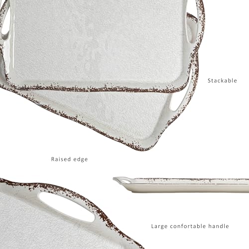 Vintage White Large Serving Tray with Handles (Ivory)