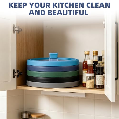 Microwave Splatter Cover Glass Guard Lid with Collapsible Silicone for Food Pot Plate Cover 9.8 inch Dark Blue (DARK BLUE / 9.8 inch)