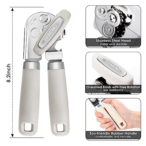 Heavy Duty Hand Can Opener Manual with Magnet Lid Remover (Beige)
