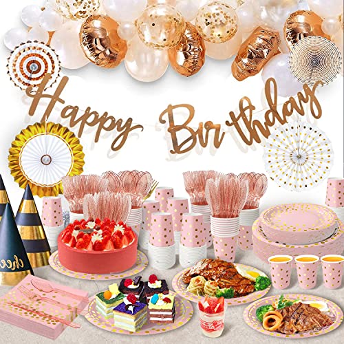 Pink Gold Paper Plates (175 PCS Pink and Rose Gold Glitter)