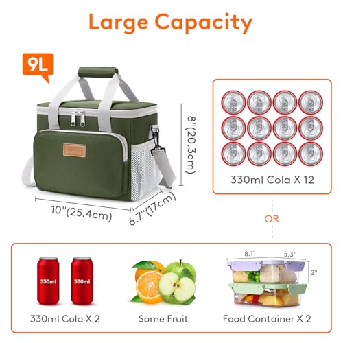 Insulated Lunch Box for Men (Gray & Green / Medium(9L))