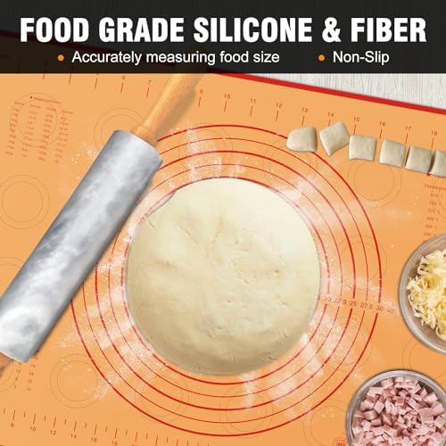 Marble Rolling Pin Set With Non Stick Silicone Pastry Mat (16.5 in marble + pastry mat)