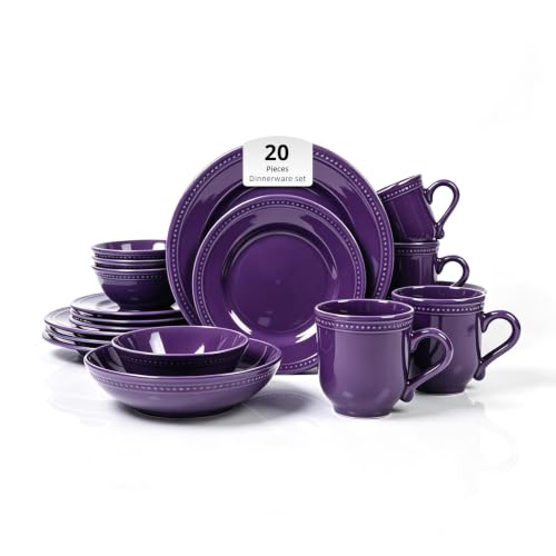 HomeVSS 20 Piece Pearl Dots Stoneware Dinnerware Set (Purple)