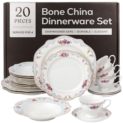 Romantic Bloom Bone China Dinnerware Set (20 Piece Set)