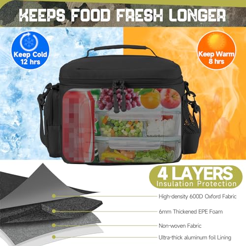 Tactical Lunch Bag for Mens Military Heavy Duty Lunch Box Work Leakproof Insulated Durable Thermal Cooler Bag for Adult Meal for Office Camping Picnic Pail MOLLE Webbing Black (Black / 13L)