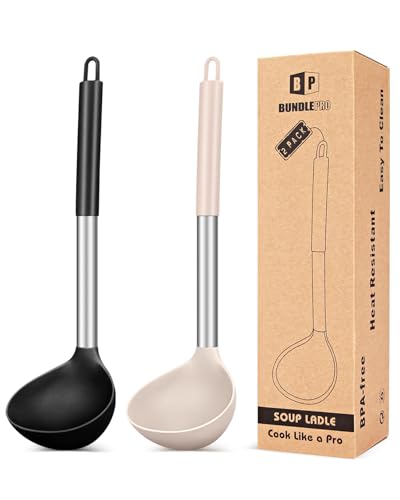 Silicone Soup Ladle Spoon Kitchen Utensils (BLACK-KHAKI)