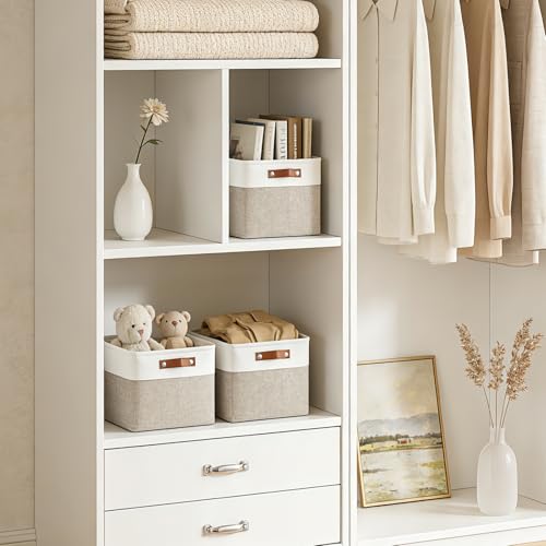 Collapsible Fabric Storage Cubes 11x11 Cube Storage Bins (Beige / Off-White / Cube - 11"x11"x11")