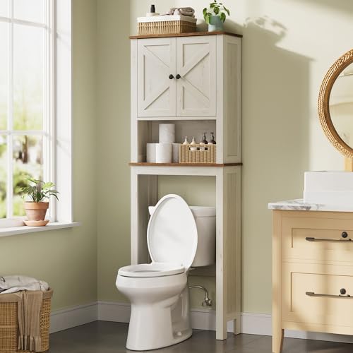 Over the Toilet Storage Cabinet (Rustic White / Without side storage(23.6"))