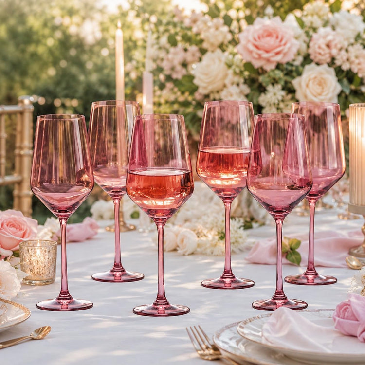 Red Rose Colored Wine Glass Set (Rose)
