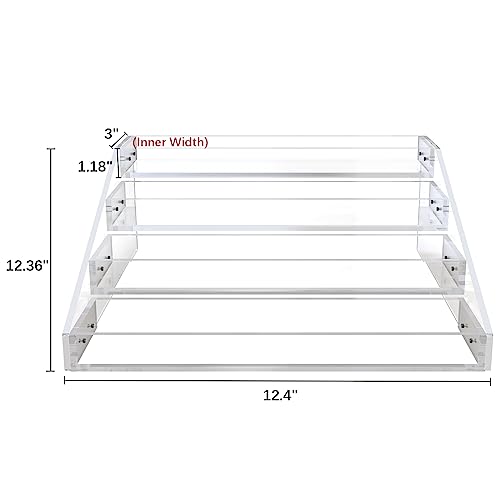 Wide 4 Tier Clear Acrylic Spice Rack Organizer for Kitchen (Widen 4 Tier - inner width 3'')