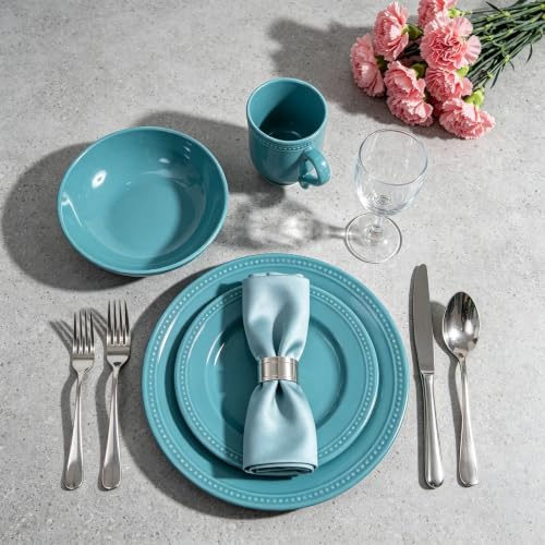 HomeVSS 16 PC Pearl Dots Stoneware Dinnerware Set (Turquoise)