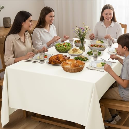 10 Pack Ivory Tablecloths for Rectangle Tables (Ivory / 60x102 In, 10 Pack)