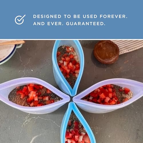Premium Reusable Silicone Bags and Lunch Bag (Blue + Lavender + Green / 3-Pack)