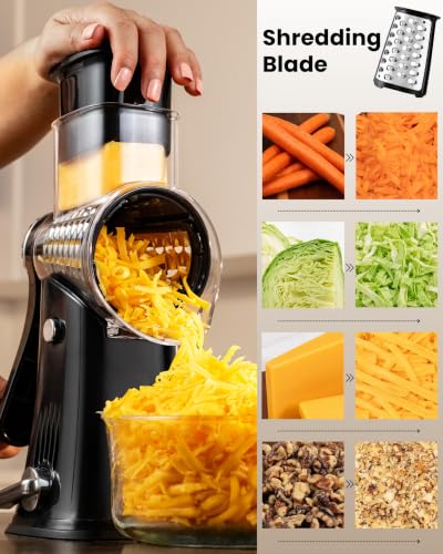 Rotary Cheese Grater Manual Hand Crank 5 Blade Shredder (5 Blades / Black)