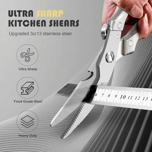 Kitchen Scissors Set Heavy Duty Spring Loaded All Purpose for Food (Light Gray)