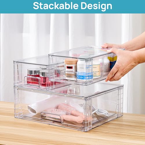 Clear Stackable Storage Drawers (1 Wide+2 Small)