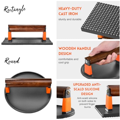 Cast Iron Burger Press Kit (Round and Rectangle)