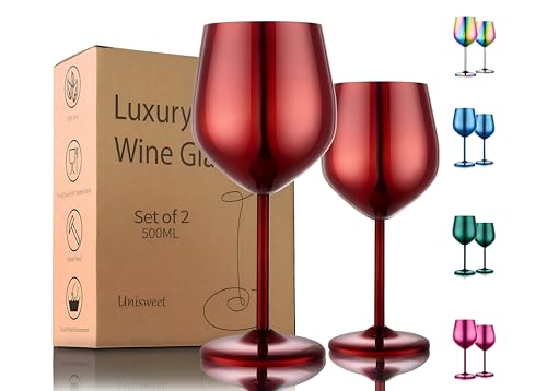 Unbreakable Stainless Steel Wine Glasses Set of 2 (Mirror Red / Set of 2)