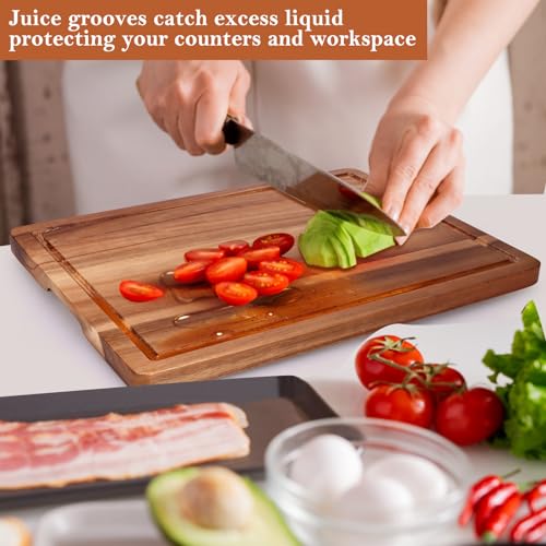 Acacia Wood Cutting Boards for Kitchen Wooden Chopping Board with Handle (Acacia Wood / 15"L x 11"W)