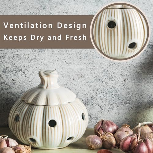 Ceramic Garlic Keeper for Counter (White)