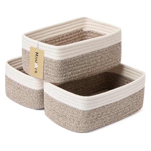 Small Storage Baskets for Organizing (3pcs-L11.5xW7.5xH4.7" / Off White/Brown)