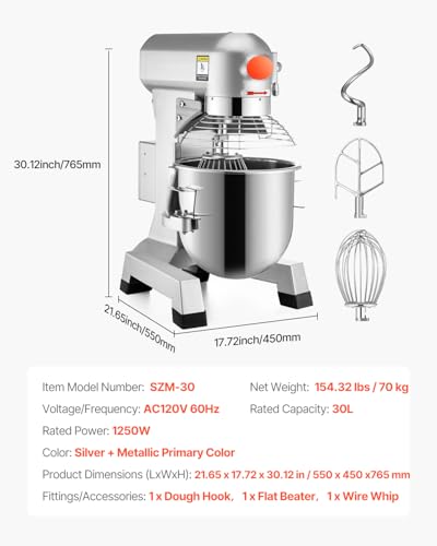 30Qt Commercial Food Mixer Timing Function 1250W Commercial Mixer (30 Quart / Food Mixer)