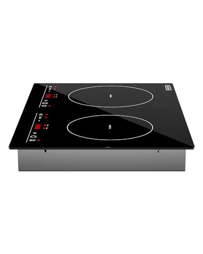 Electric Stove Induction Cooktop Horizontal with 2 Burners in Black Vitro Ceramic Smooth Surface Glass 120V (20 Inch)