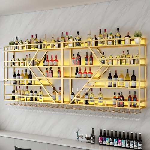 63in Large Wall Mounted Wine Rack (4 Tiers Gold / 63 * 7.87 * 48.5INCH)
