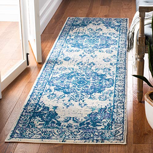 Monaco Collection Runner Rug (2'2" x 6' (Rectangular) / Ivory/Blue)