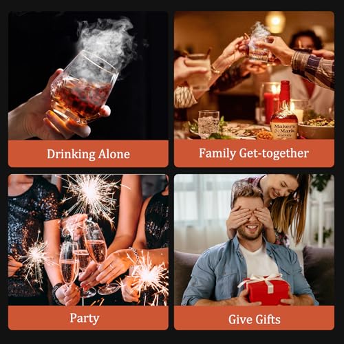 Cocktail Smoker Kit AOKE Metallic Whiskey Smoker Kit with 4 Flavors Wood Chips for Whiskey and Bourbon Old Fashioned Smoker Kit for Enhancing Drink Flavors Whiskey Gifts for Men Father's Day (Silver)