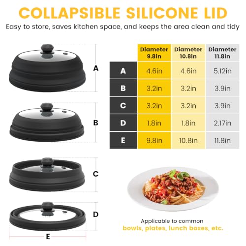 Silicone Microwave Splatter Cover Collapsible for Food Plate Bowl 10.8 inch (black / 10.8 inch)