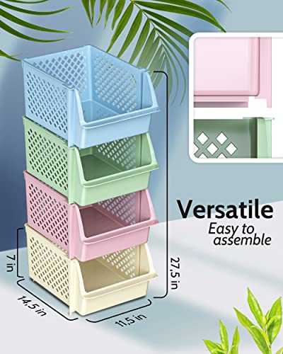 Stackable Storage Bins Open Front for Pantry Storage (4 Pack / Multicolor)