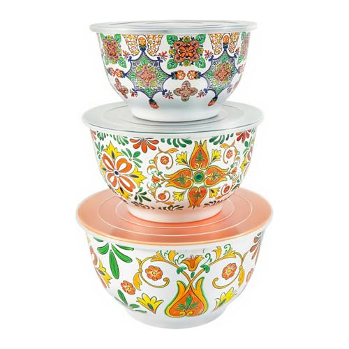 Melamine Mixing Bowl Set with Lids (Aztec Bloom / Large)