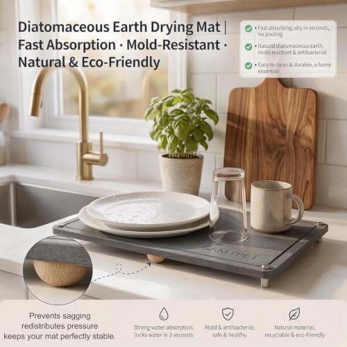 Large Dish Drying Stone Mat for Kitchen 24"x16" Dark Gray (Dark Gray / 24" x 16")