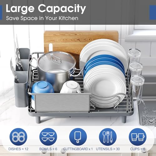 Stainless Steel Dish Drying Rack for Kitchen Counter (Gray)