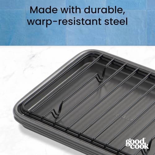 Set of 2 Nonstick Steel 9" x 6" Toaster Oven Mini Baking Sheets with Racks (9" x 6" (2- Piece Set) w/ Rack)