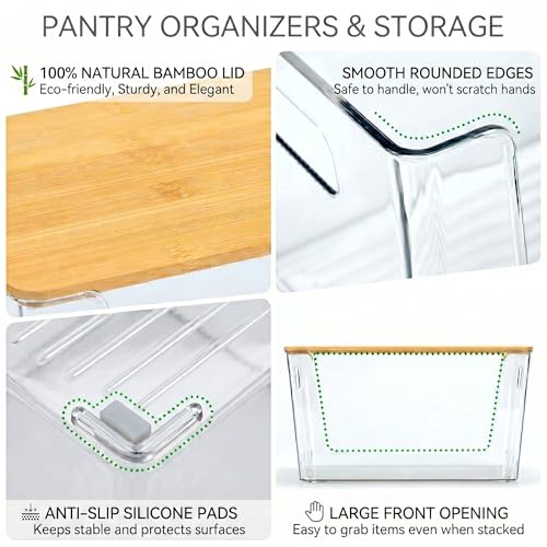 6 Pack Clear Stackable Storage Bins with Bamboo Lids (6 Pack)