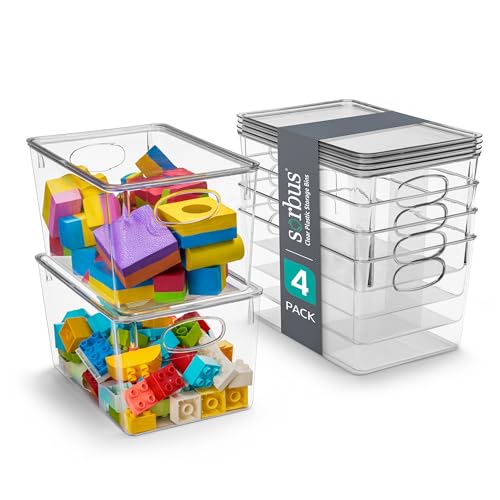 Clear Toy Storage Bins with Lids (Large / 4 Pack)