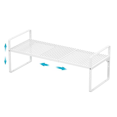 Expandable Cabinet Storage Shelf Organizer Rack (8" Width - 1 Pack / White)