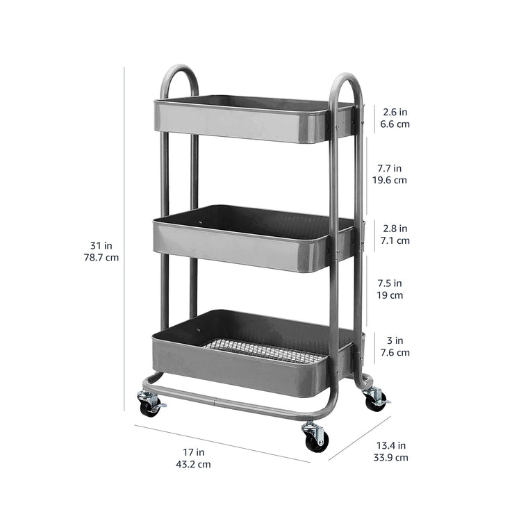 3 Tier Rolling Utility or Kitchen Cart (Charcoal)