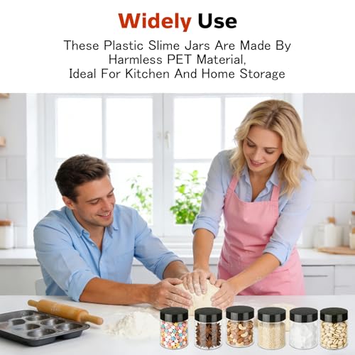 Plastic Jars with Lids 48 Pcs 8 oz & 3.4 oz Clear Plastic Slime Storage Jars Containers with Airtight Black Screw On Lids Cylinder Clear Round Jar Easy Clean Food Grade Durable Jar (8OZ & 3.4OZ,48PCS)