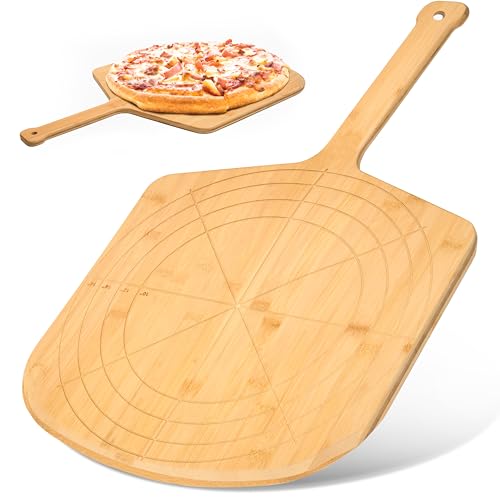 Wooden Pizza Peel 16 Inch Board with Engraved Sizes (Natural(16 inch))