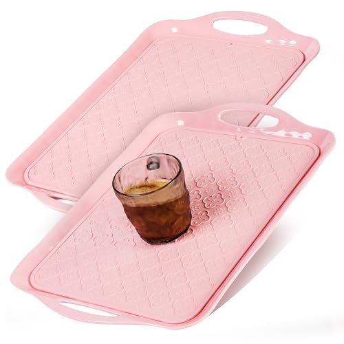 Large Non Slip Serving Tray with Handles (Pink)