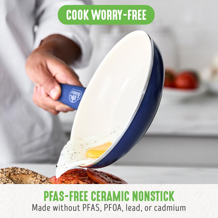 16 Piece Ceramic Nonstick Pots & Pans Cookware Set (16 Piece Cookware Set / Soft Grip / Blue)