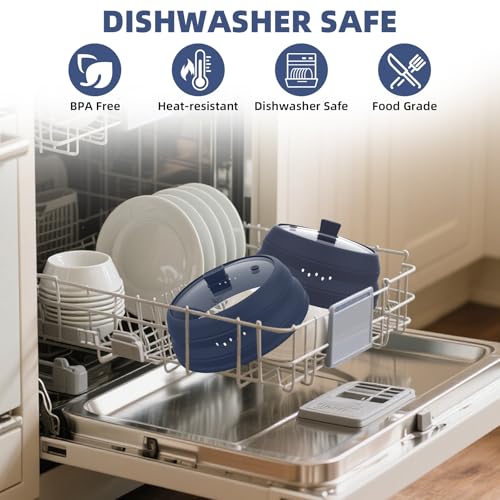 Microwave Splatter Cover Glass Guard Lid with Collapsible Silicone for Food Pot Plate Cover 9.8 inch Dark Blue (DARK BLUE / 9.8 inch)